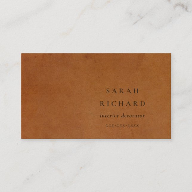 Elegant Modern Rustic Tan Leather Texture Custom Business Card (Front)