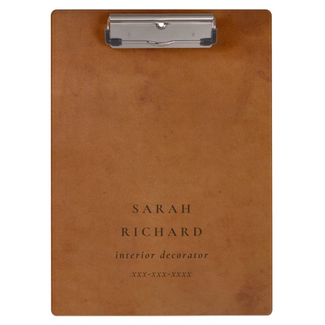 Elegant Modern Rustic Tan Leather Texture Custom Clipboard (Front)