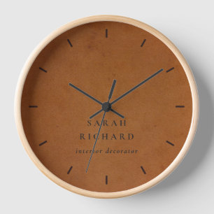 Elegant Modern Rustic Tan Leather Texture Custom Clock