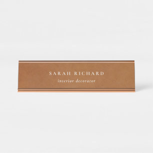 Elegant Modern Rustic Tan Leather Texture Custom Desk Name Plate