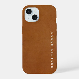 Elegant Modern Rustic Tan Leather Texture Custom iPhone 15 Case