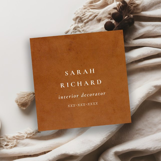 Elegant Modern Rustic Tan Leather Texture Custom Square Business Card (Creator Uploaded)