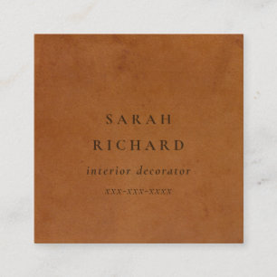 Elegant Modern Rustic Tan Leather Texture Custom Square Business Card