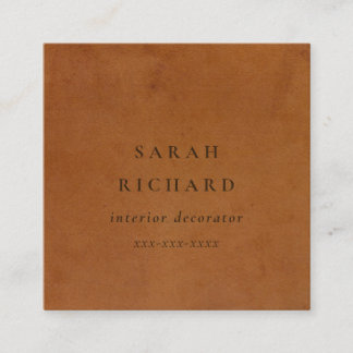 Elegant Modern Rustic Tan Leather Texture Custom Square Business Card