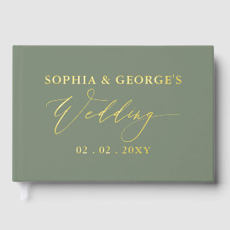Elegant Modern Sage  and Gold Wedding Guest Book