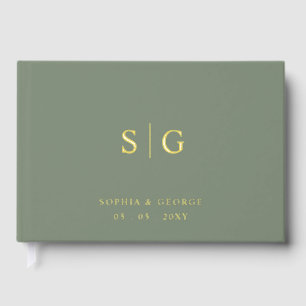 Elegant Modern Sage and Gold Wedding Guest Book