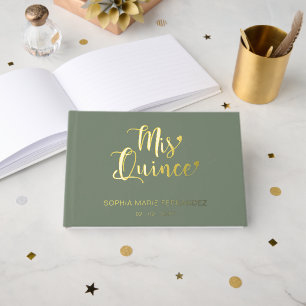 Elegant Modern Sage Gold Quinceañera Guest Book