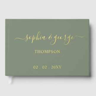 Elegant Modern Sage Gold Wedding Guest Book