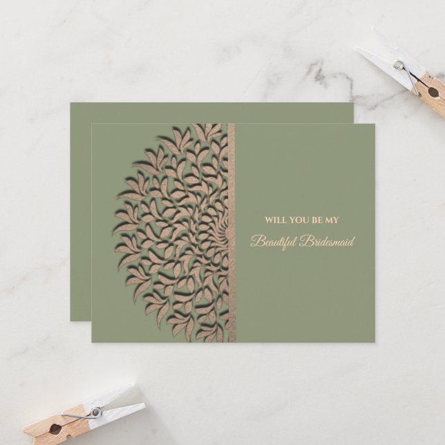 Elegant Modern Sage green gold bridesmaid proposal Invitation (Front/Back In Situ)