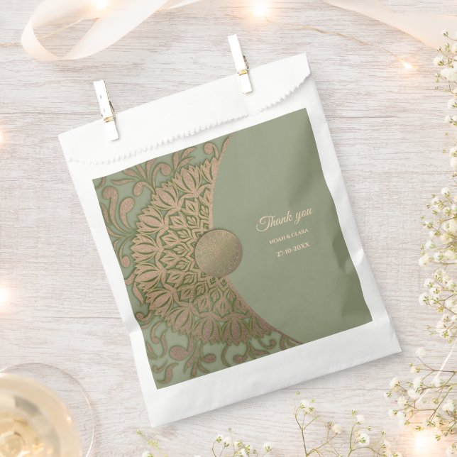 Elegant Modern Sage green & gold classic mandala Favour Bag (Clipped)