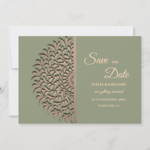 Elegant Modern Sage green & gold classic mandala Save The Date
