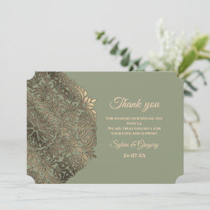 Elegant Modern Sage green & gold classic mandala T Thank You Card