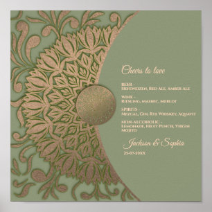 Elegant Modern Sage green & gold classic menu sign