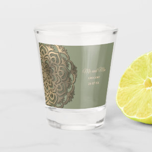 Elegant Modern Sage green gold mandala ethnic Shot Glass