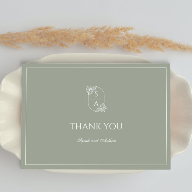 Elegant Modern Sage Green Monogram Thank You Card (Creator Uploaded)
