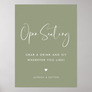 Elegant & Modern Sage Green Open Seating Wedding Poster