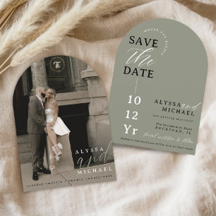 Elegant Modern Sage Green Photo Arch Wedding Save The Date