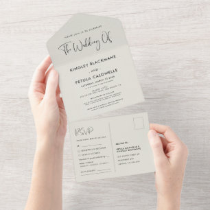Elegant & modern sage green wedding all in one invitation