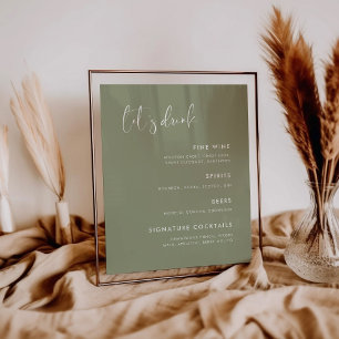 Elegant & Modern Sage Green wedding Bar menu Poster