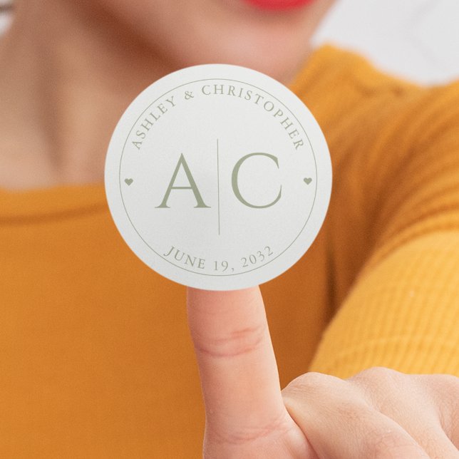 Elegant Modern Sage Green Wedding Classic Round Sticker (Creator Uploaded)