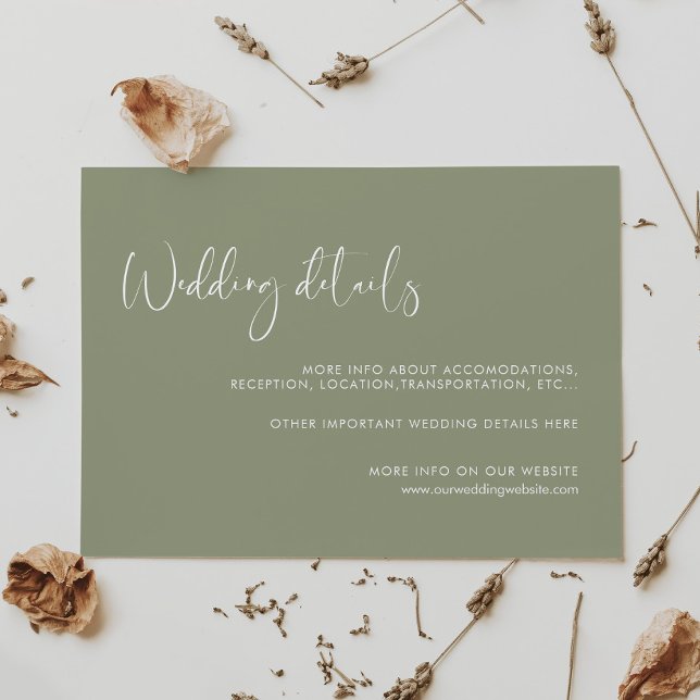 Elegant & modern sage green wedding details card (Creator Uploaded)