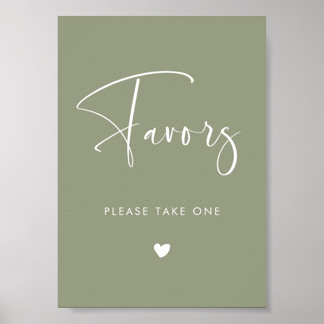 Elegant & Modern Sage Green wedding Favours sign (Front)