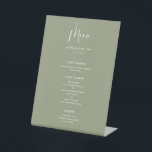 Elegant & modern Sage green wedding menu Pedestal Sign<br><div class="desc">A modern typography and a trendy sage green colour for your wedding stationery: choose this simple and elegant wedding suite. Fully customisable: you can change the background as well as the text colour as you like.</div>