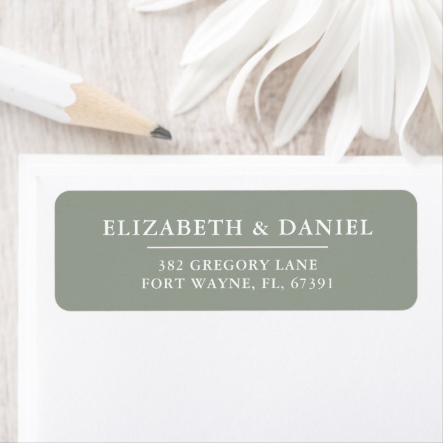 Elegant Modern Sage Green Wedding Return Address Label (Insitu)