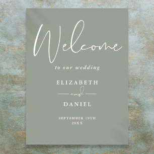 Elegant Modern Sage Green Wedding Welcome Sign
