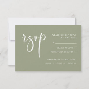 Elegant Modern Sage wedding RSVP with meal choice Card