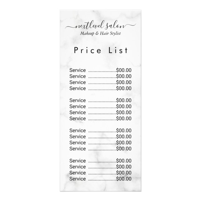 Elegant Modern Salon Price List Rack Card  (Front)