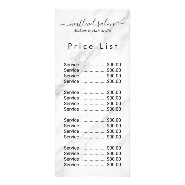 Elegant Modern Salon Price List Rack Card  (Front)