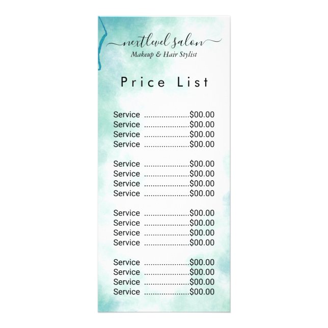 Elegant Modern Salon Price List Rack Card  (Front)
