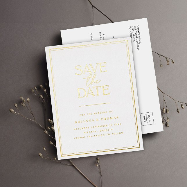 Elegant Modern Save The Date Gold Foil Invitation Postcard (Creator Uploaded)