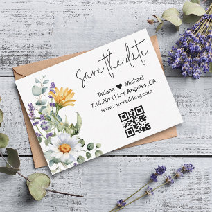 elegant modern save the date qr code wildflowers  card