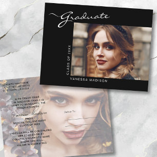 Elegant Modern Script   2 Photo Graduation 2 Sided Postcard