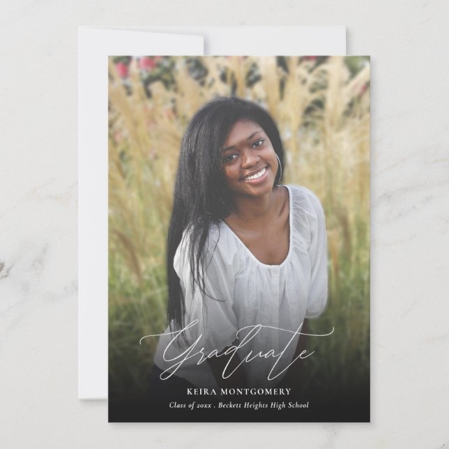 Elegant Modern Script 2 Photo Graduation Announcement (Front)