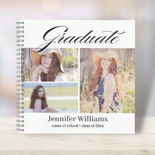 elegant modern script 3 photos graduation guest notebook