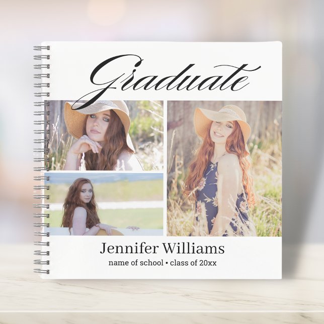 elegant modern script 3 photos graduation guest notebook (Creator Uploaded)