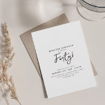 Elegant Modern Script 40th Birthday Black & White Invitation<br><div class="desc">An elegant "40th Birthday" party invitation design with modern typography and custom text.</div>