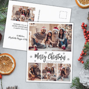 Elegant Modern Script 4 Photo Collage Christmas Postcard