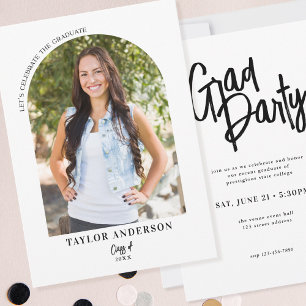 Elegant Modern Script Arch Photo Graduation Party Invitation