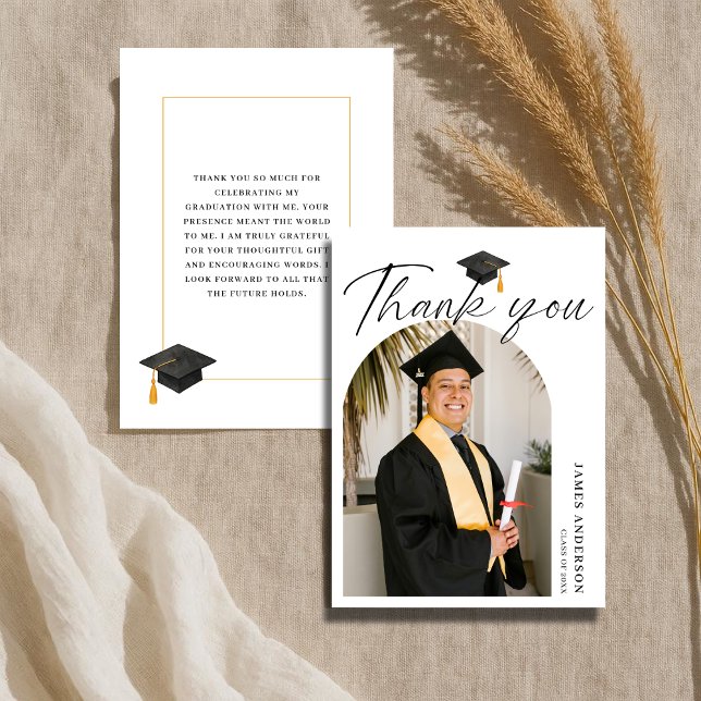 Elegant Modern Script Arch Photo Graduation  Thank You Card (Creator Uploaded)