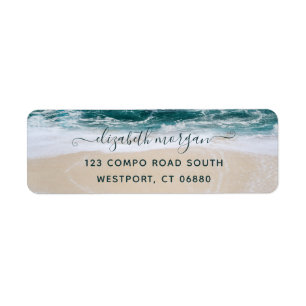 Elegant Modern Script Beach Ocean Return Address Return Address Label