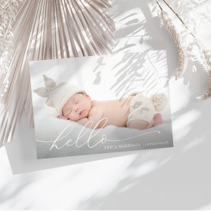 elegant modern script birth announcement postcard