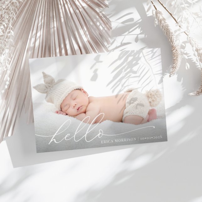 elegant modern script birth announcement postcard (Creator Uploaded)