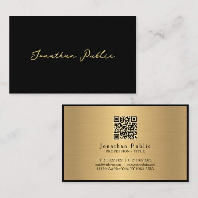 Elegant Modern Script Black Gold Oceania Size Business Card (Front/Back)