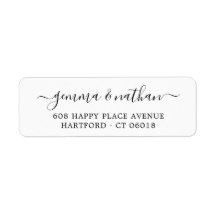 Elegant Modern Script Black Wedding Return Address