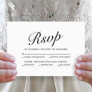 Elegant Modern Script Black White Meal Choice RSVP Holiday Card