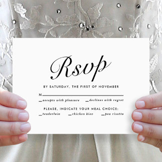Elegant Modern Script Black White Meal Choice RSVP Holiday Card